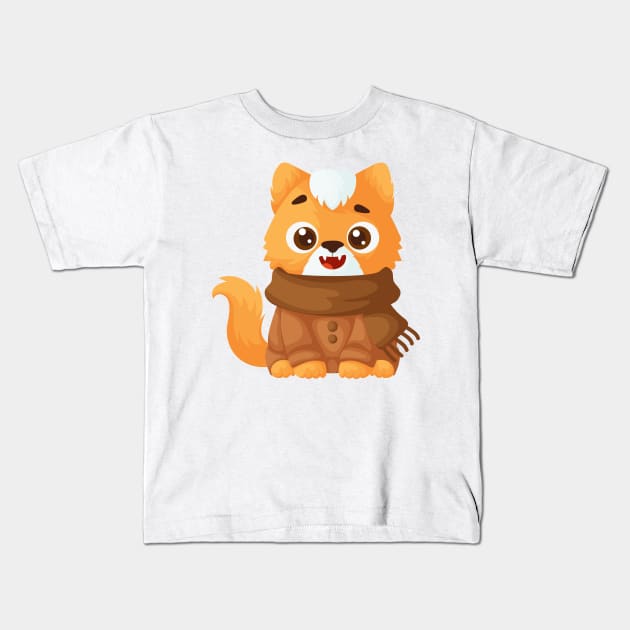 Little Cute Cat in a Warm Sweater and Scarf Kids T-Shirt by Javvani